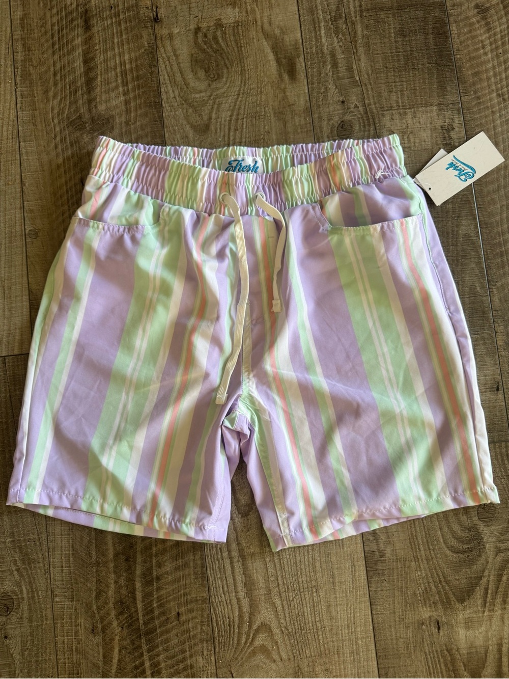 fresh Men’s Pastel Lavender & Mint Striped Athletic Drawstring Shorts